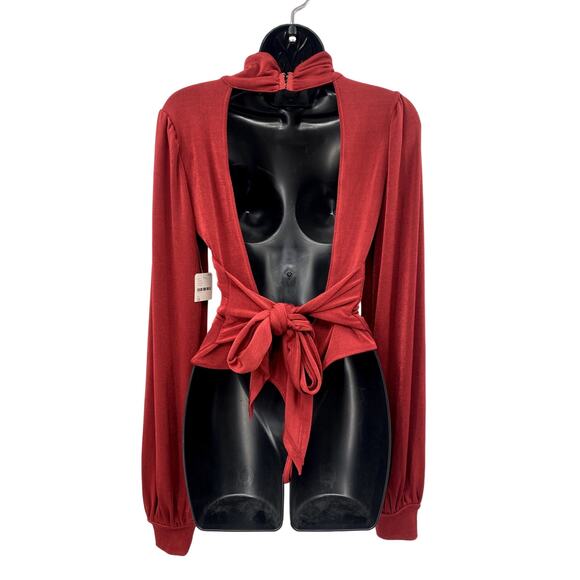 Free People maroon Open Back Mock Neck Bodysuit - Picture 3 of 4